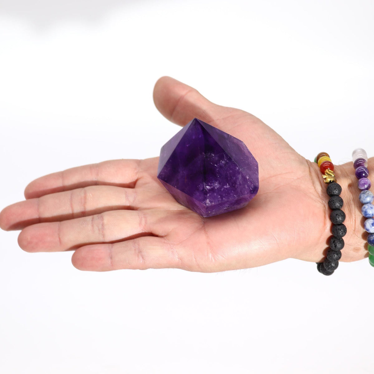 Amethyst crystal points, traditionally associated with calm and sleep