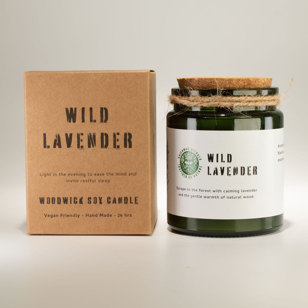 Greenman Woodwick Soy Candle – Wild Lavender alternate view, NooEdge UK