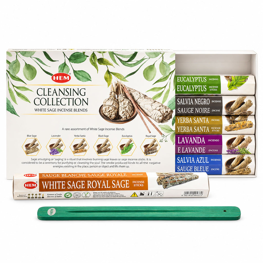 HEM Hexagonal Incense – White Sage Collection & Ashcatcher (Pack of 6) close-up, NooEdge UK