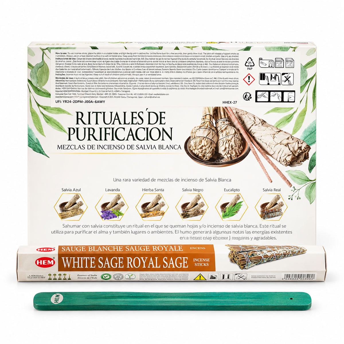 HEM Hexagonal Incense – White Sage Collection & Ashcatcher (Pack of 6) alternate view, NooEdge UK