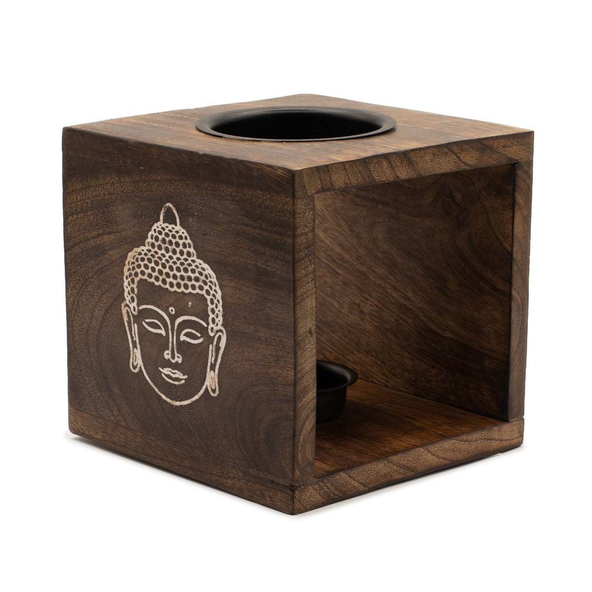 Large Square Mango Wood Oil Burner – Buddha Face – NooEdge UK