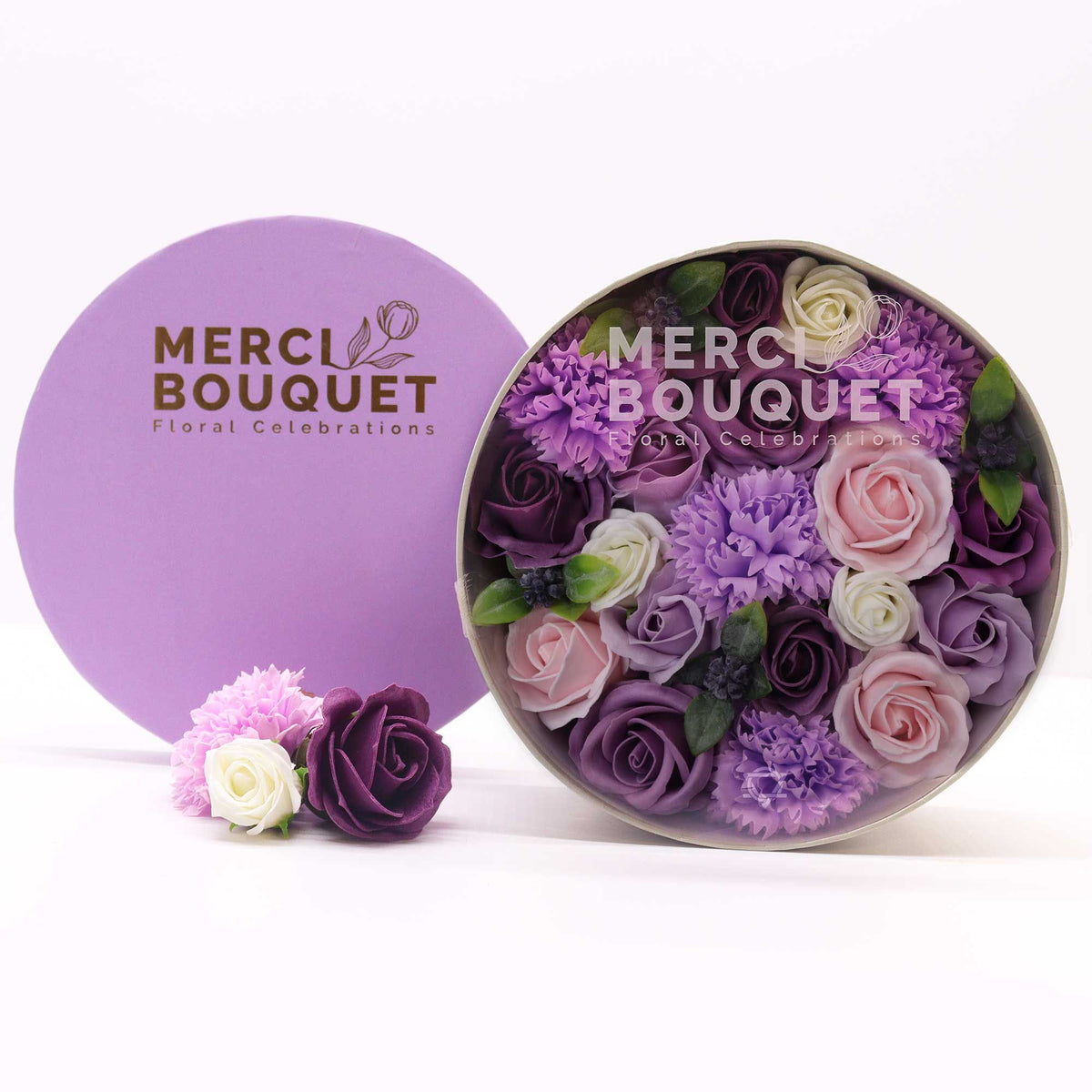 Round Box – Lavender Rose & Carnation detail, NooEdge UK