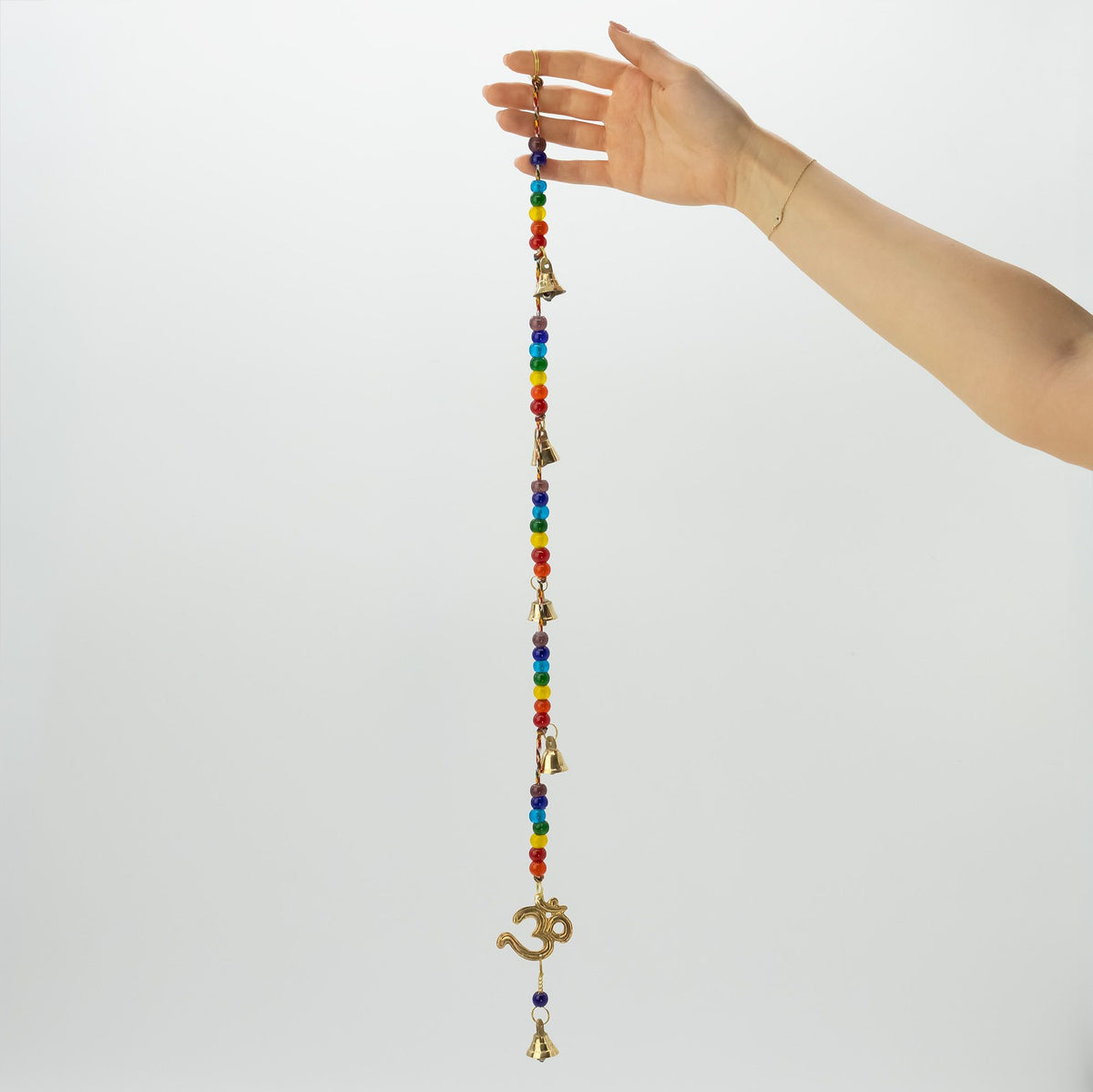 Indian Chimes – Brass OM with Chakra Beads String Bells 53cm, NooEdge UK