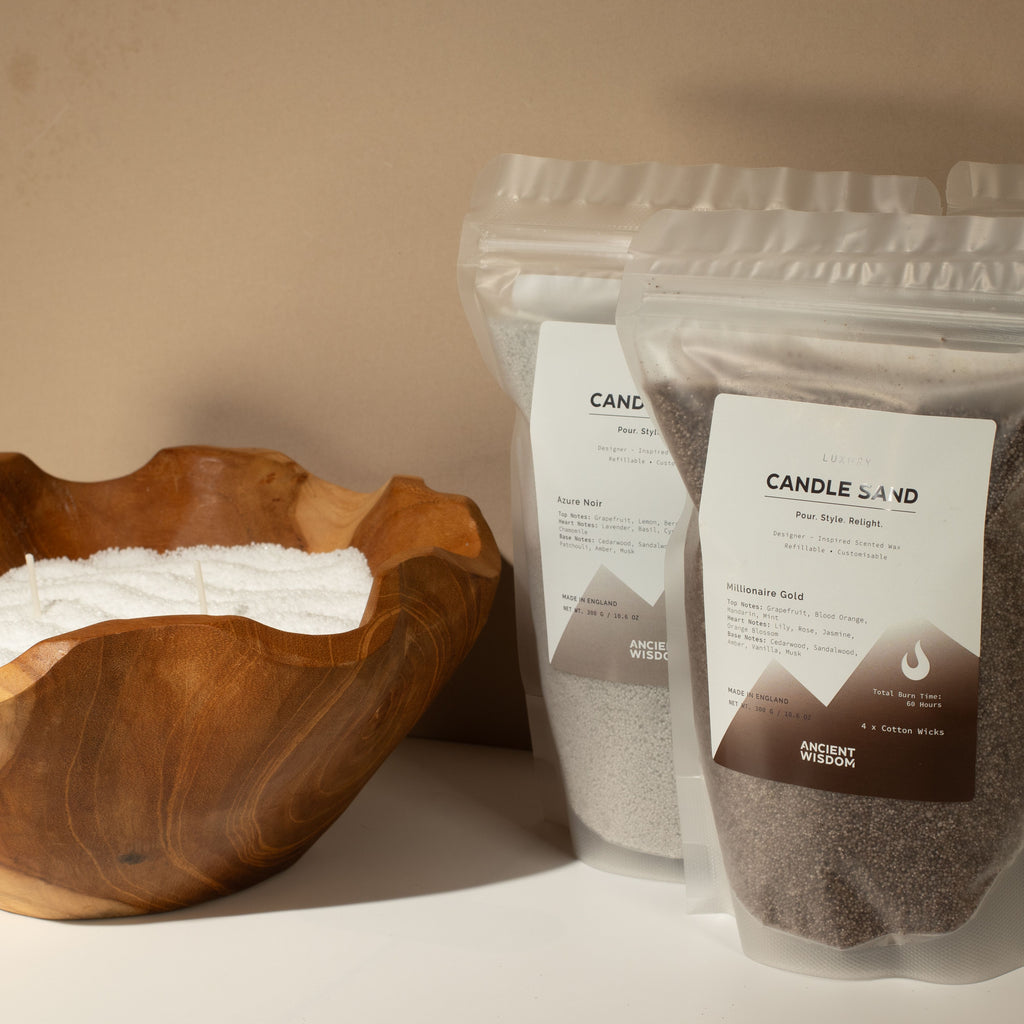 Fragranced Candle Sand – Mocha Brown Crimson Crystal 300g detail, NooEdge UK