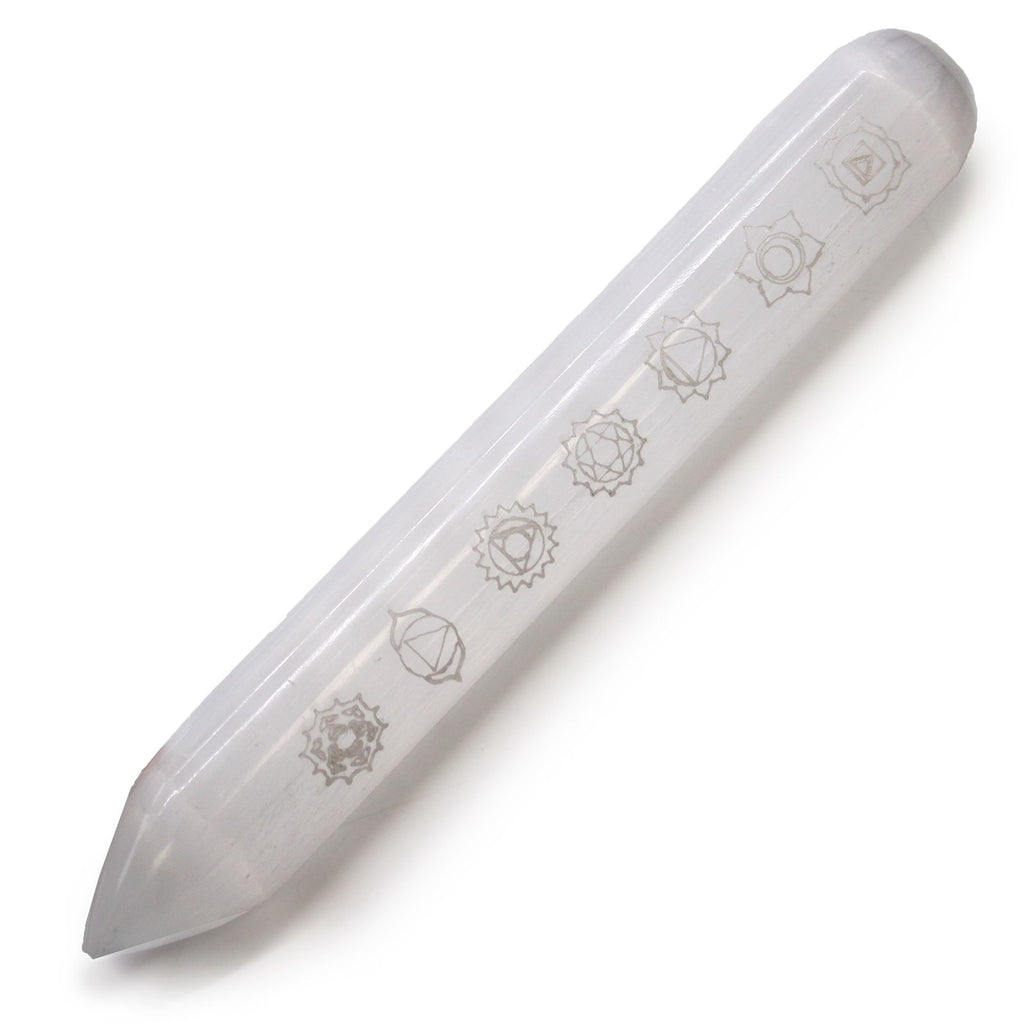 Selenite Wand – 16 cm (Point one End) 7 Chakra alternate view, NooEdge UK