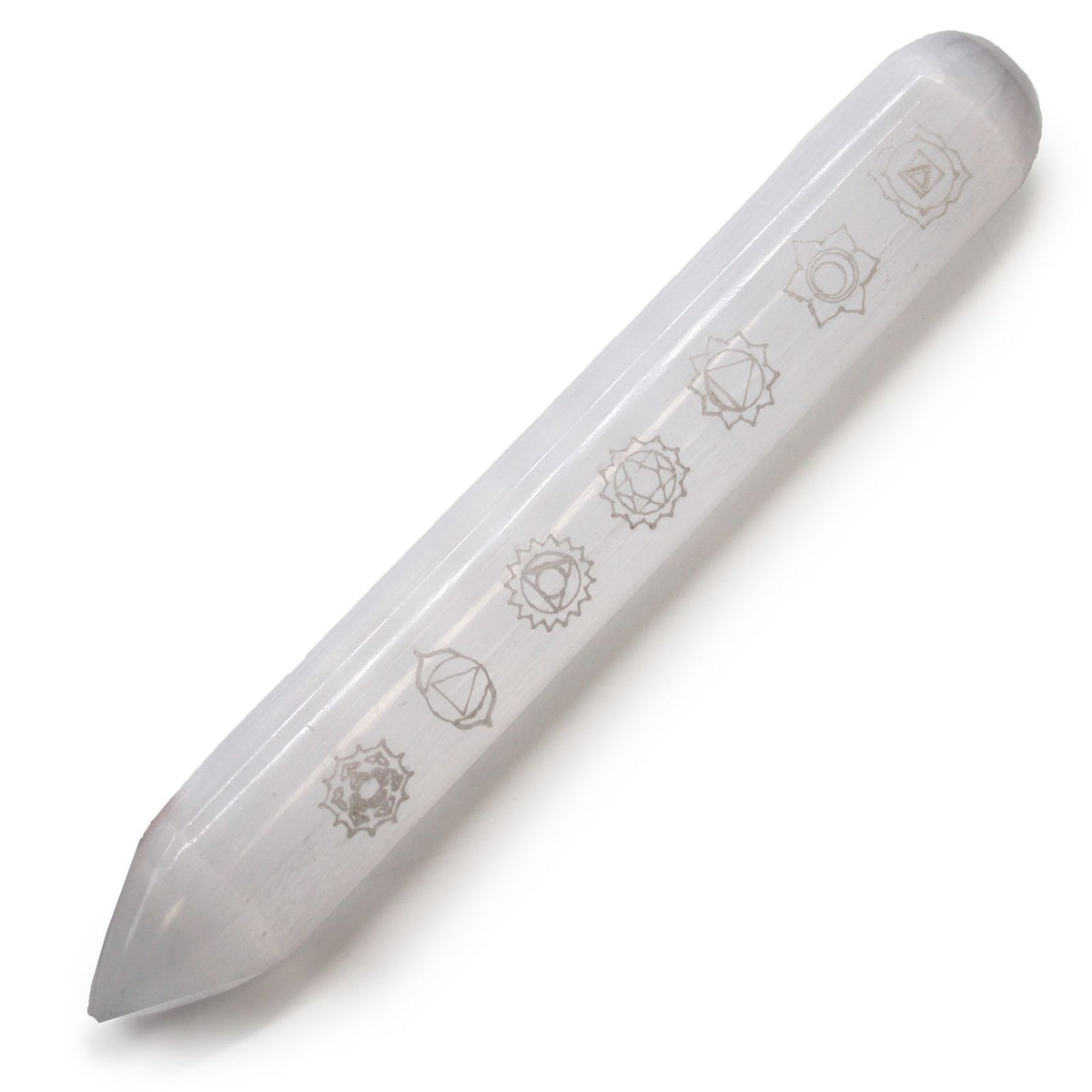 Selenite Wand – 16 cm (Point one End) 7 Chakra alternate view, NooEdge UK
