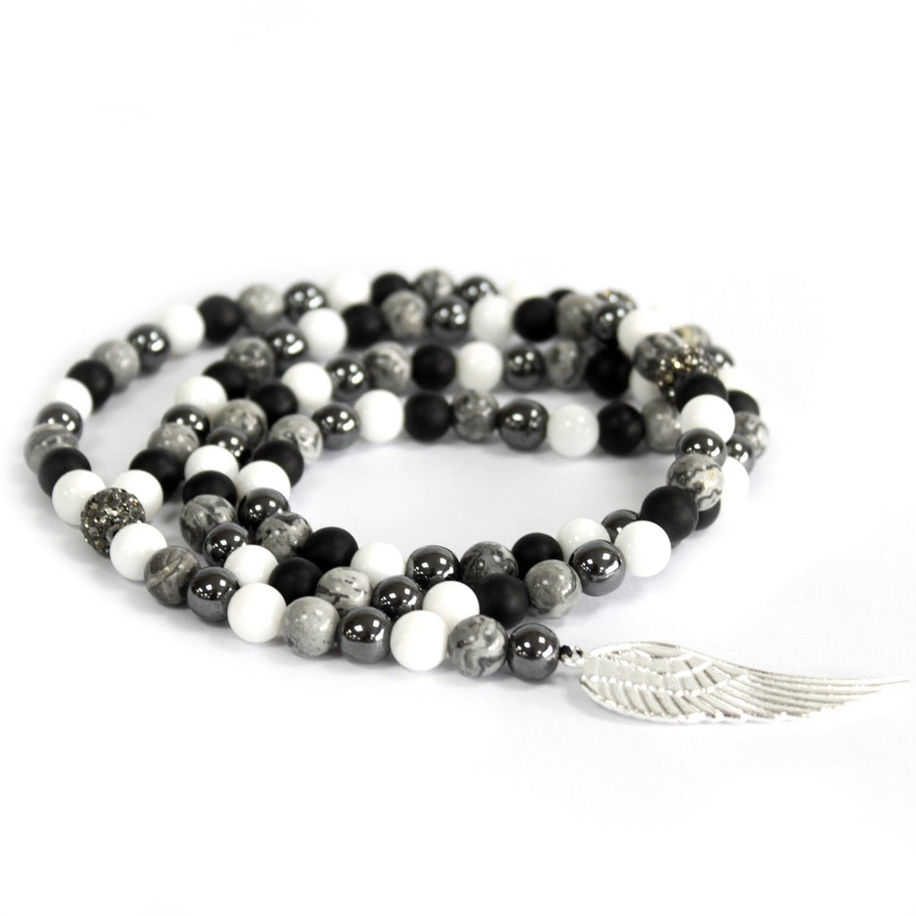 Angel Wing Gemstone Jewellery – Grey Agate Gemstone Necklace, NooEdge UK