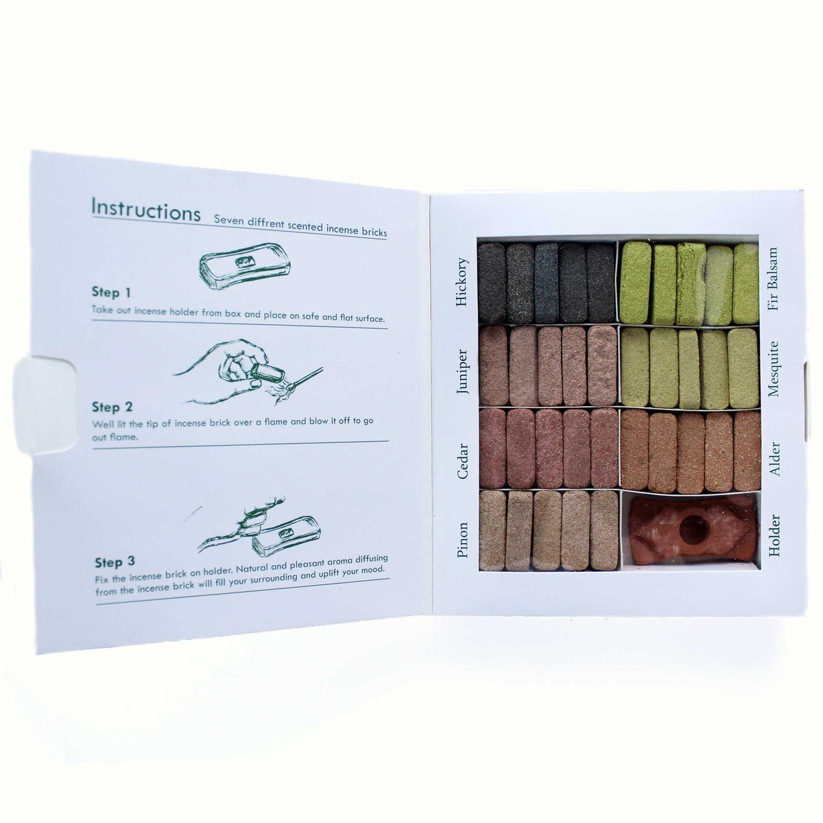 70 Incense Smudge Bricks with Burner Set – 7 Earthy Himalaya Incenso, NooEdge UK
