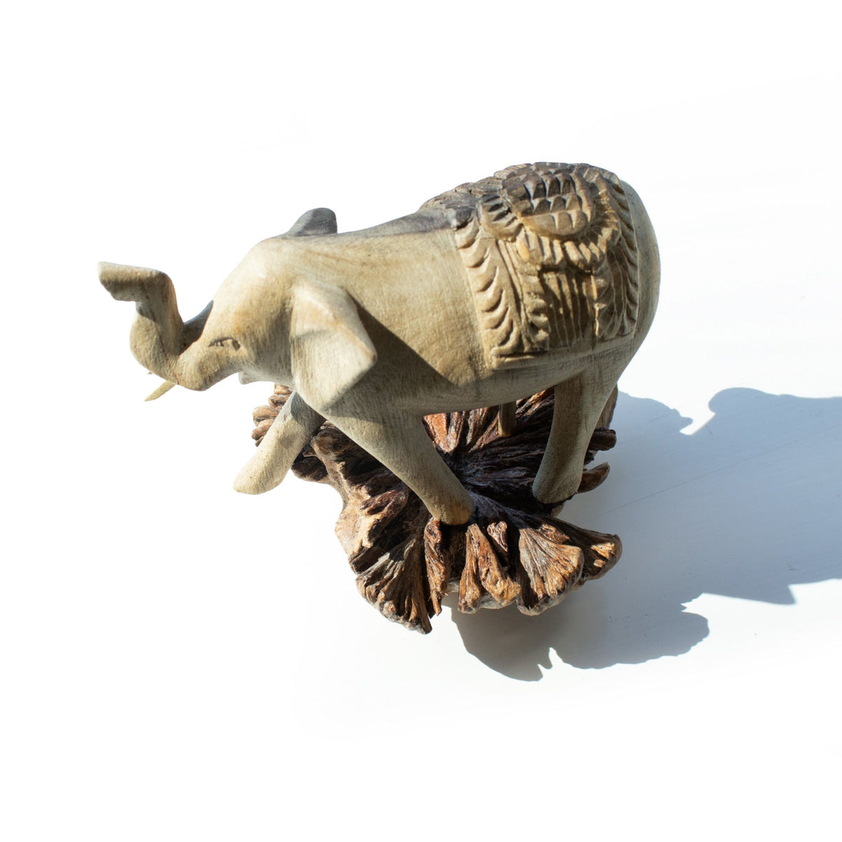 Handmade Parasite Wood Art Carving – Elephant Walking, NooEdge UK