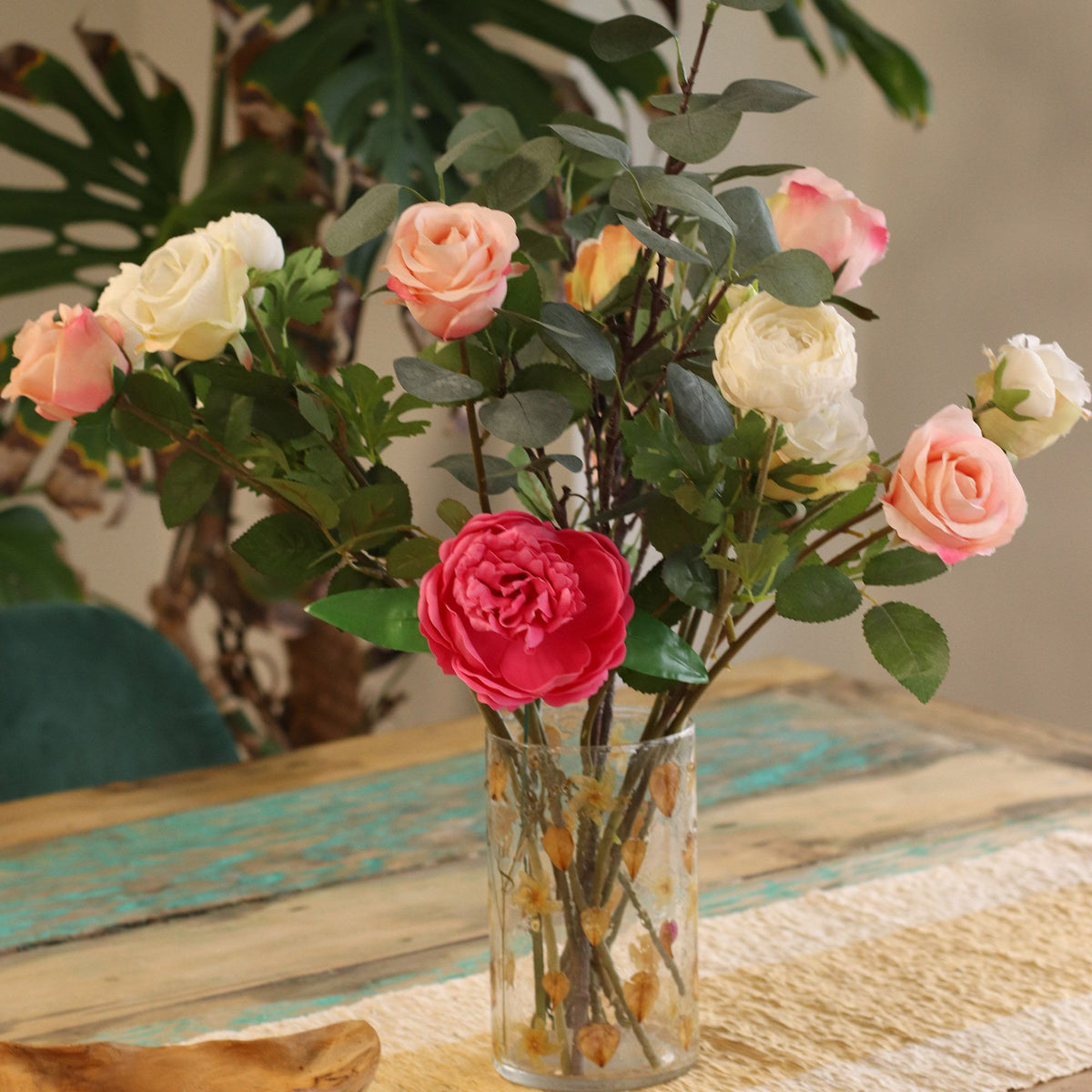 Natural Floral Glass – Tall Vase Candle Holder Rose (19x11cm) alternate view, NooEdge UK