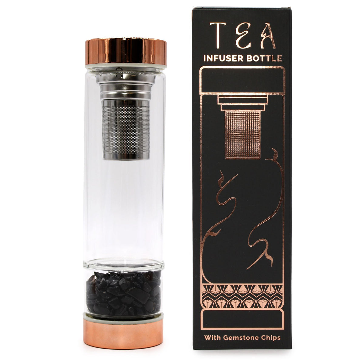 Crystal Glass Tea Infuser Bottle Rose Gold – Onyx, NooEdge UK