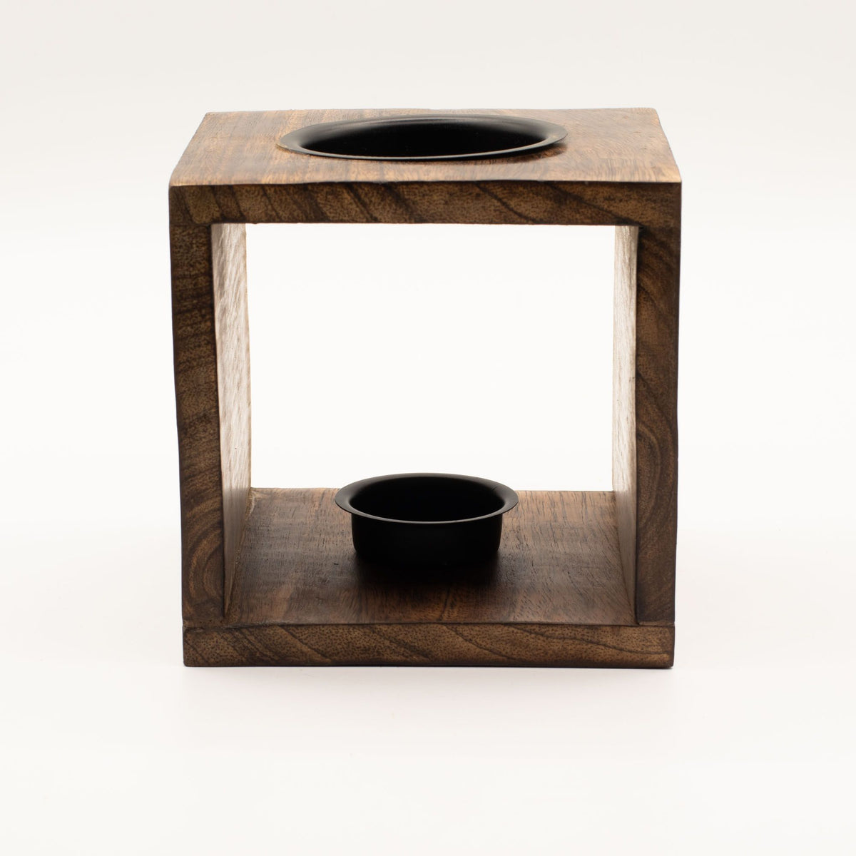 Large Square Mango Wood Oil Burner – Buddha Face detail, NooEdge UK