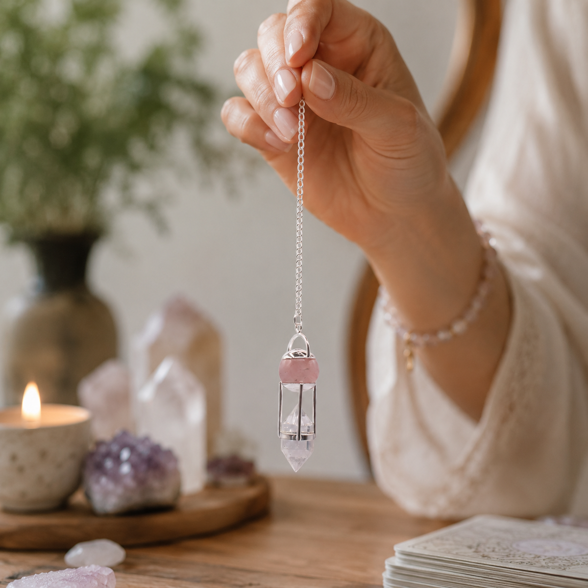 The Heart Whisperer – Double Power Pendulum Rose Quartz Globe Clear Qu alternate view, NooEdge UK