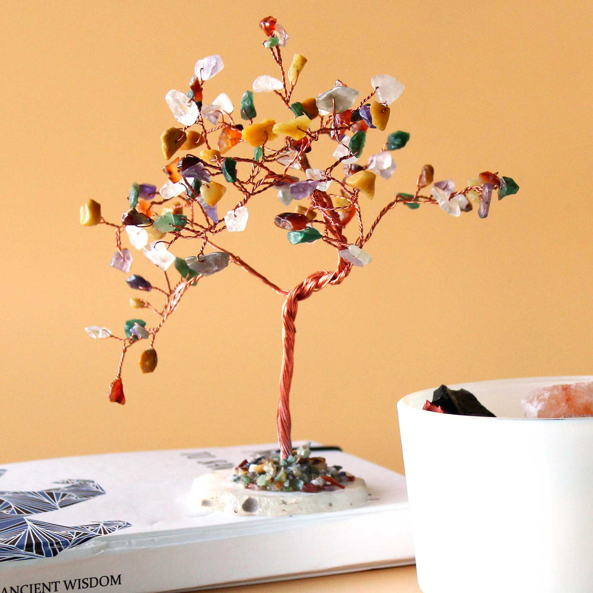 Large Gemstone Tree – Multi Stones on Natural Agate Base (100 stones), NooEdge UK