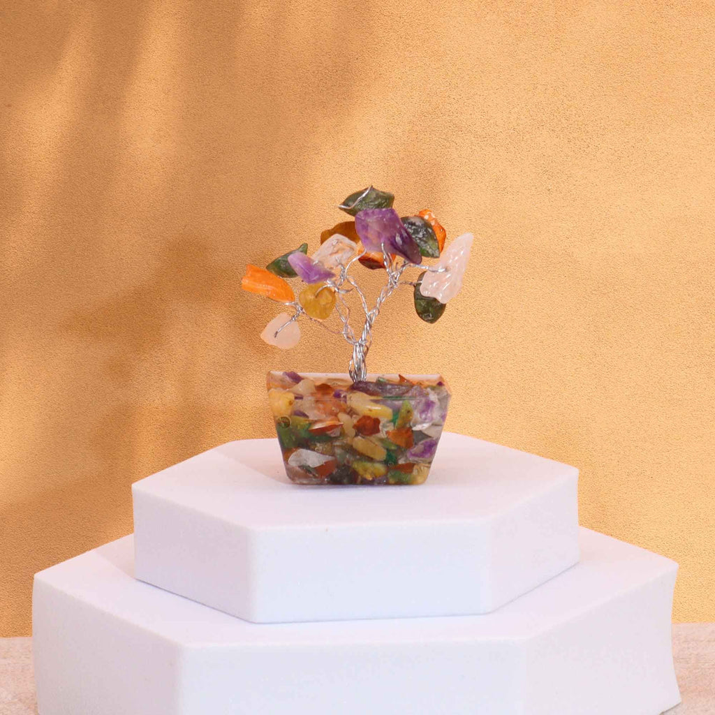 Mini Gemstone Tree on Orgonite Base – Multi Stones (15 stones), NooEdge UK