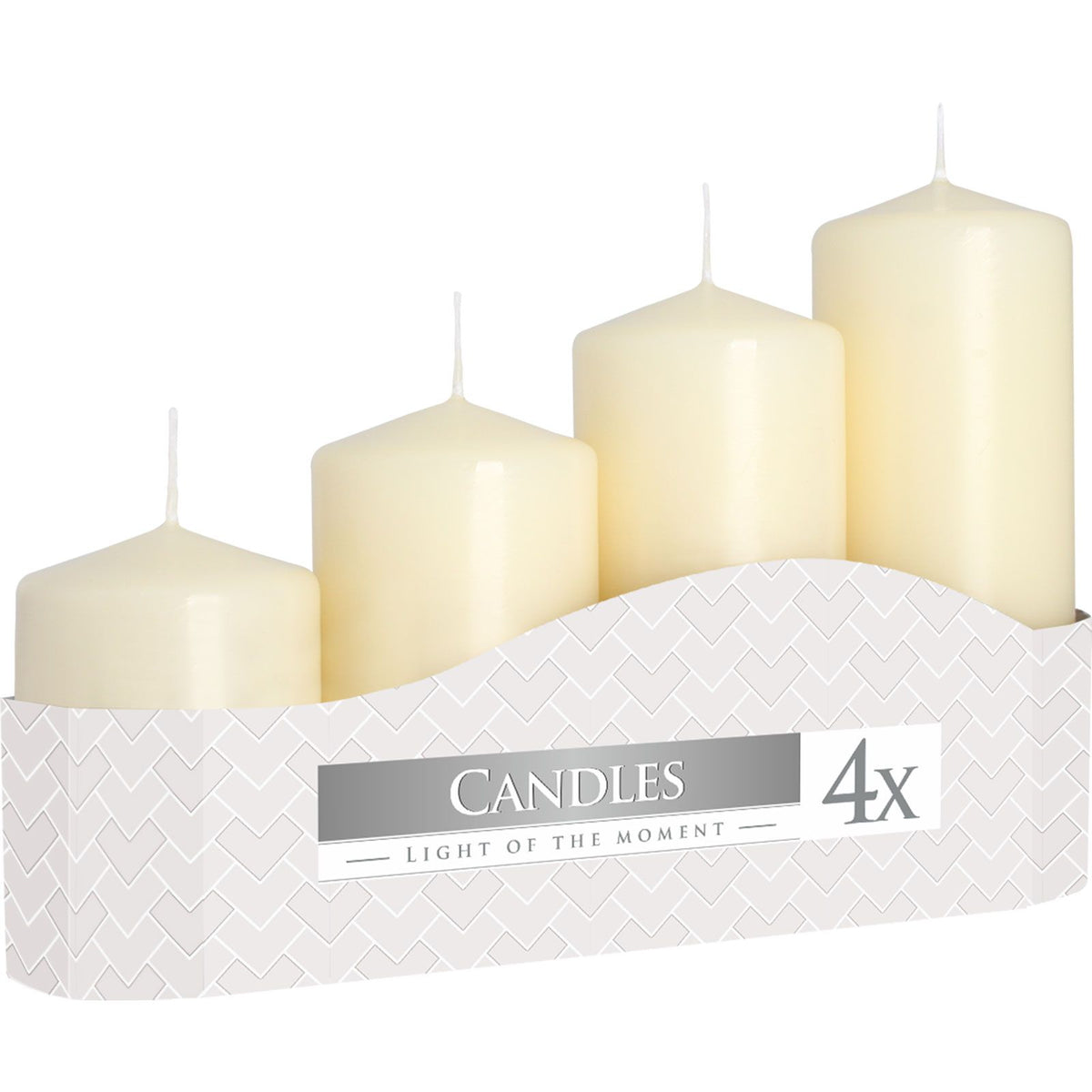 Set of 4 Pillar Candles 50mm Mixed Heights – Ivory | NooEdge