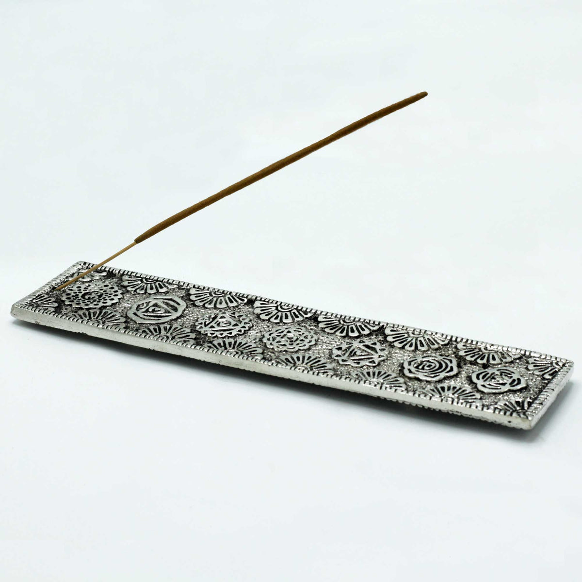 Polished Aluminium Chakra Long Incense Holder 23cm alternate view, NooEdge UK