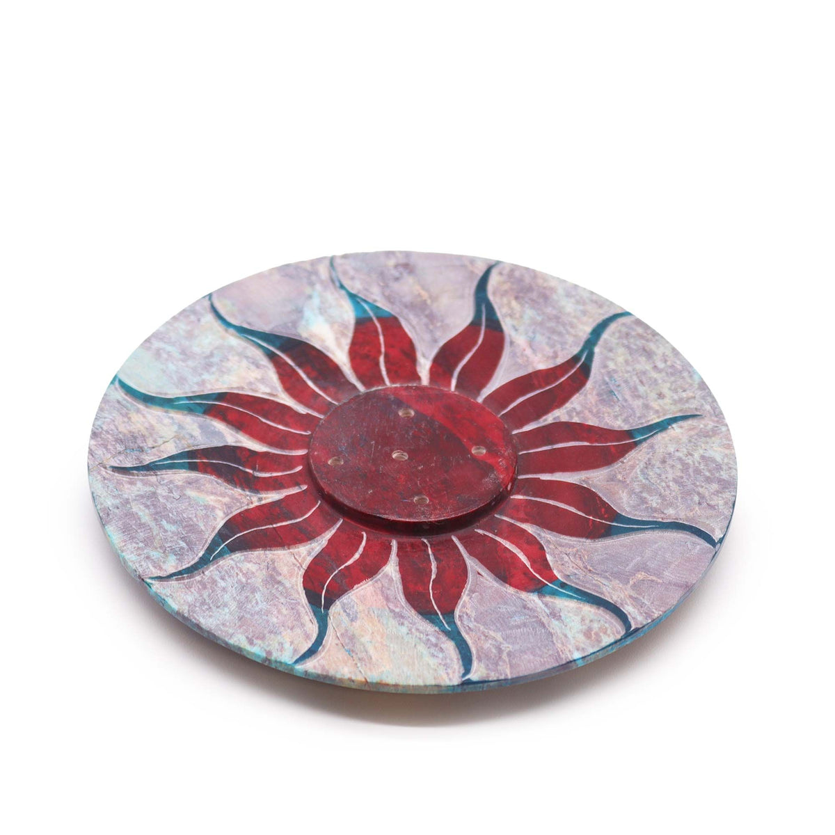 Soapstone Disc Incense Holder – Sun Flower (5 stick holder), NooEdge UK
