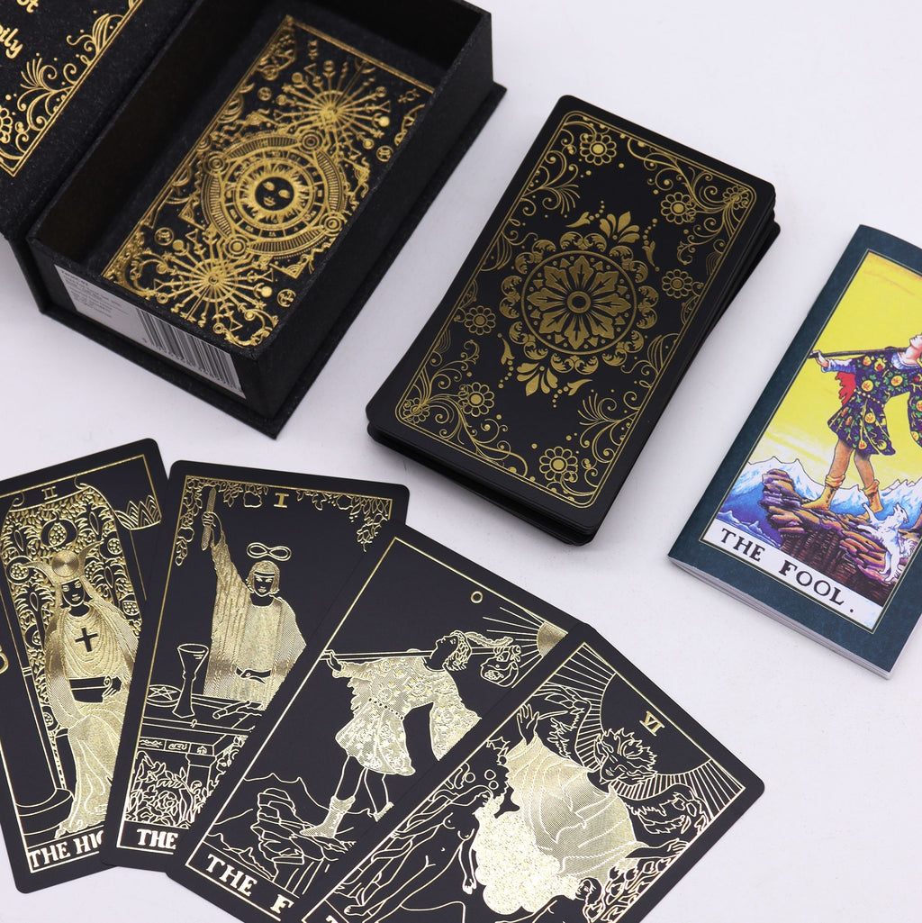Gold Foil Tarot Set with Book – Gift Box close-up, NooEdge UK