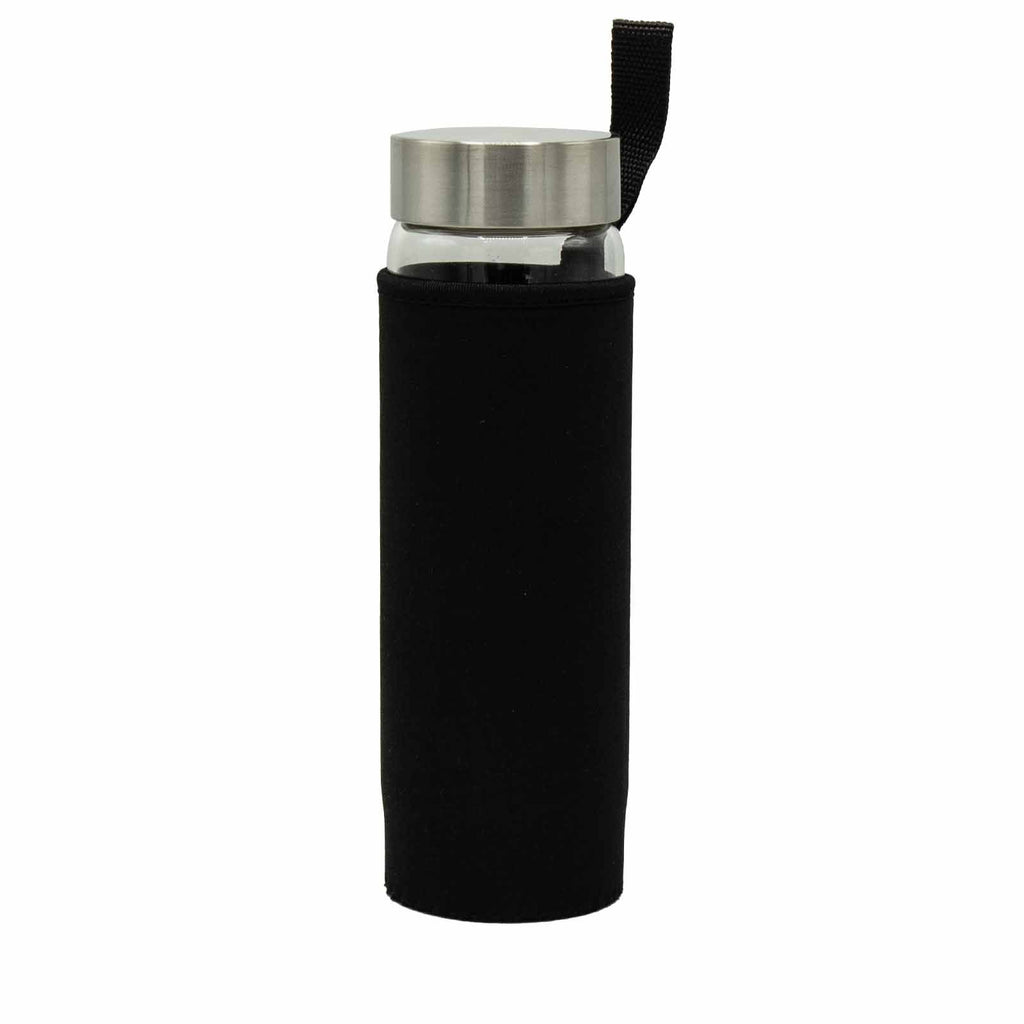 Clear Quartz Crystal Infused Glass Water Bottle – front view, NooEdge UK