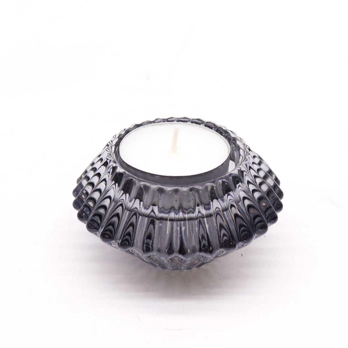 Flower Flip Dinner Candle / Tealight Holder – Midnight Grey close-up, NooEdge UK
