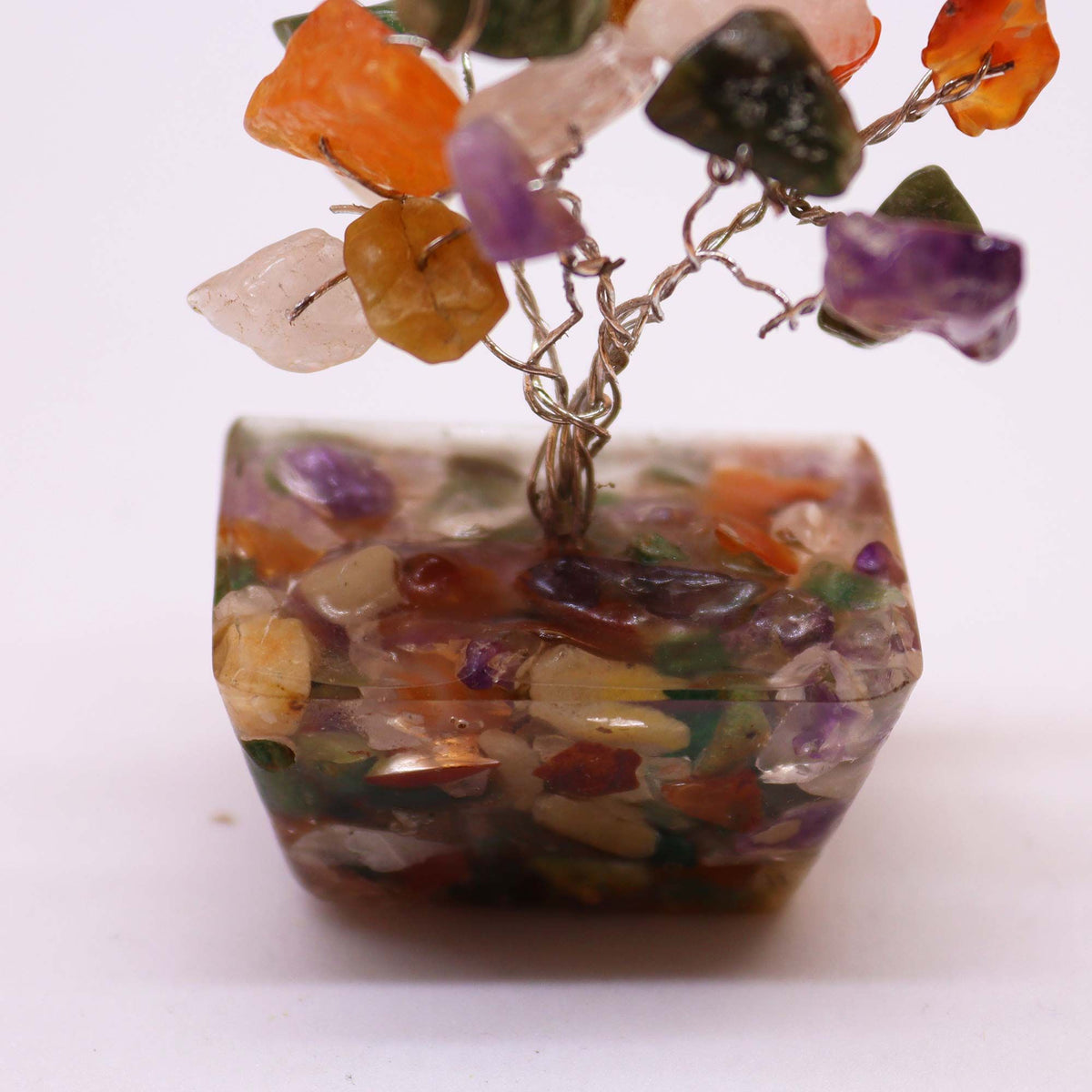 Mini Gemstone Tree on Orgonite Base – front view, NooEdge UK