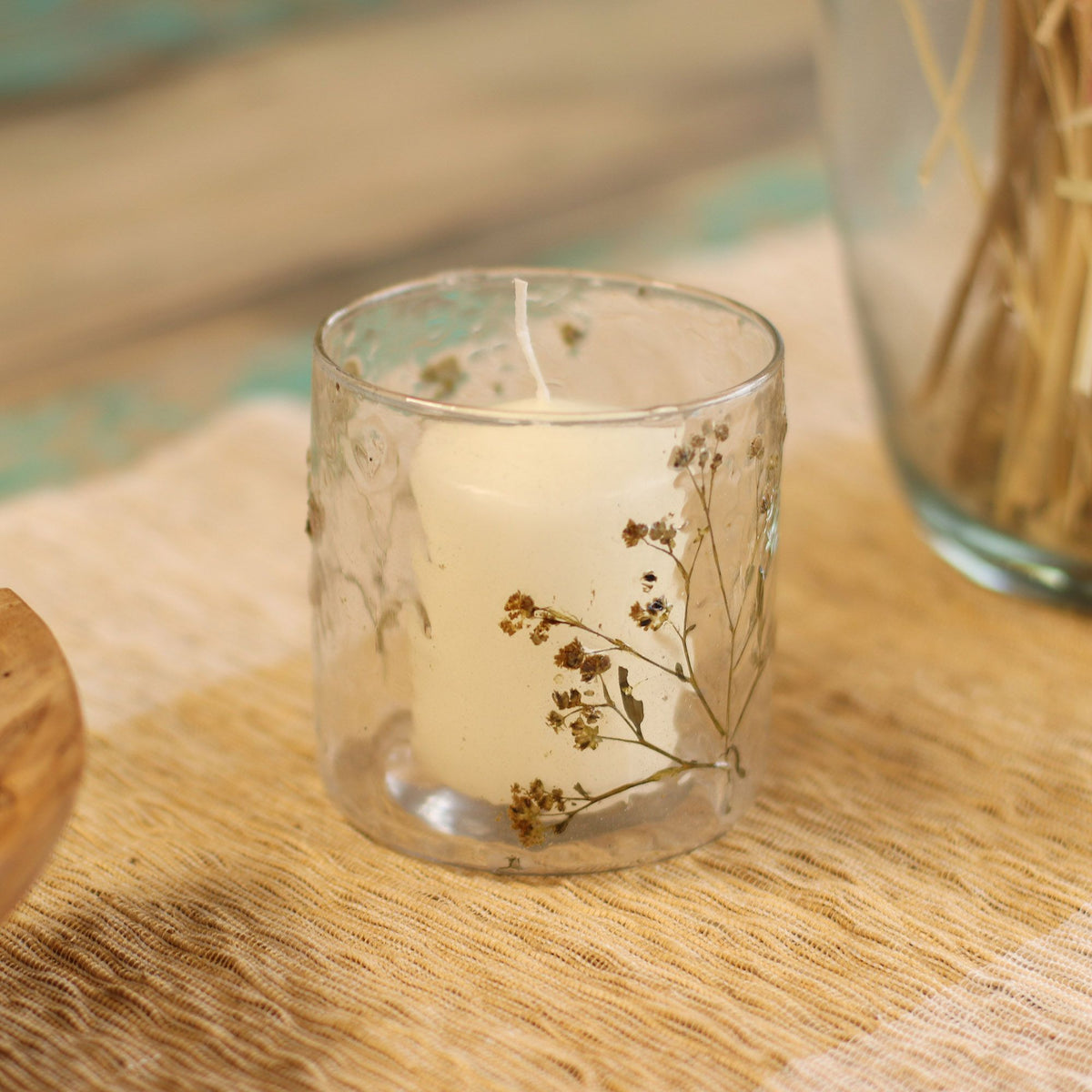 Natural Floral Glass Candle Holder – Margarita Straight (8x8cm), NooEdge UK