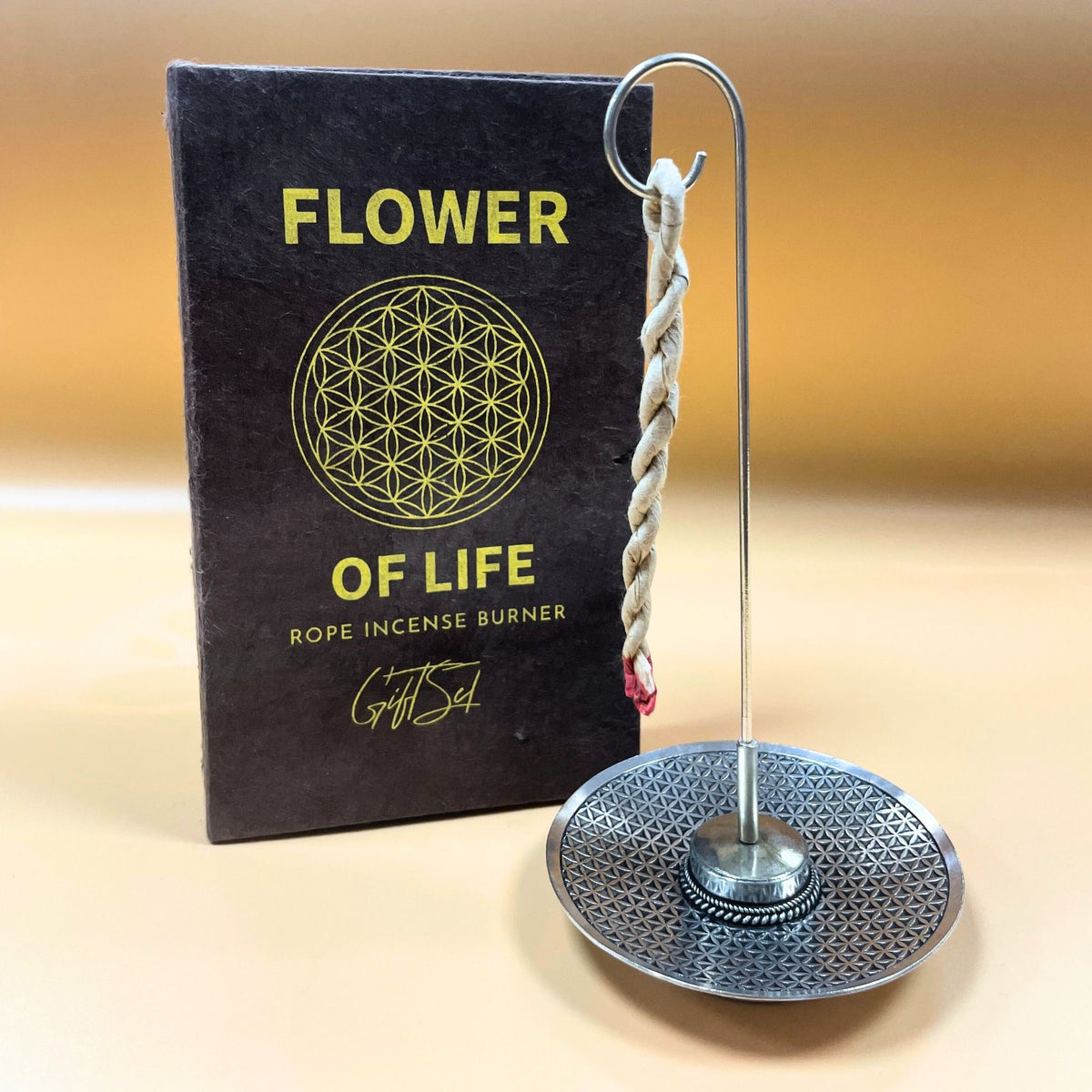 Rope Incense and Silver Plated Holder Set – Flower of Life close-up, NooEdge UK