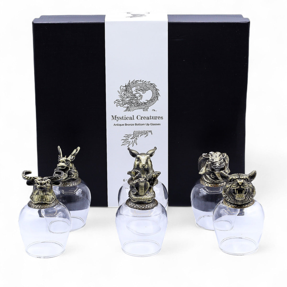 Gift Set of 6 Glasses (100ml) – Mystical Creatures Antique Bronze – NooEdge UK