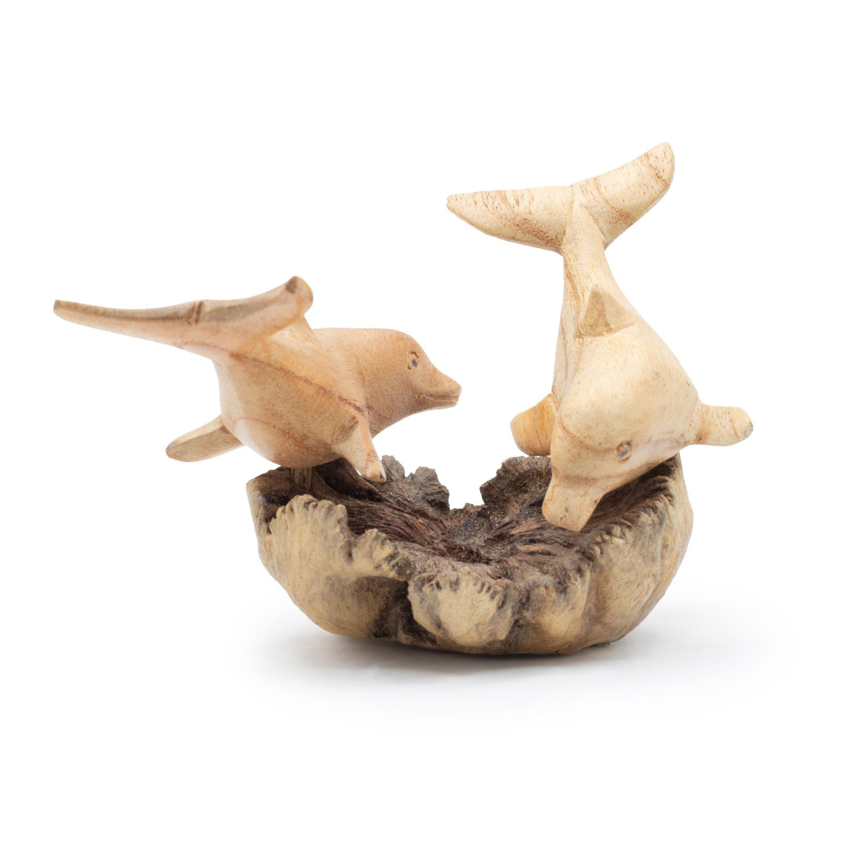 Handmade Parasite Wood Art Carving – Dolphins in Play, NooEdge UK