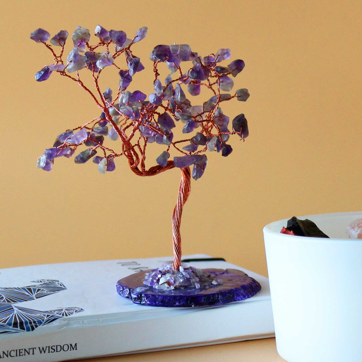 Large Gemstone Tree – Amethyst on Natural Agate Base (100 stones), NooEdge UK