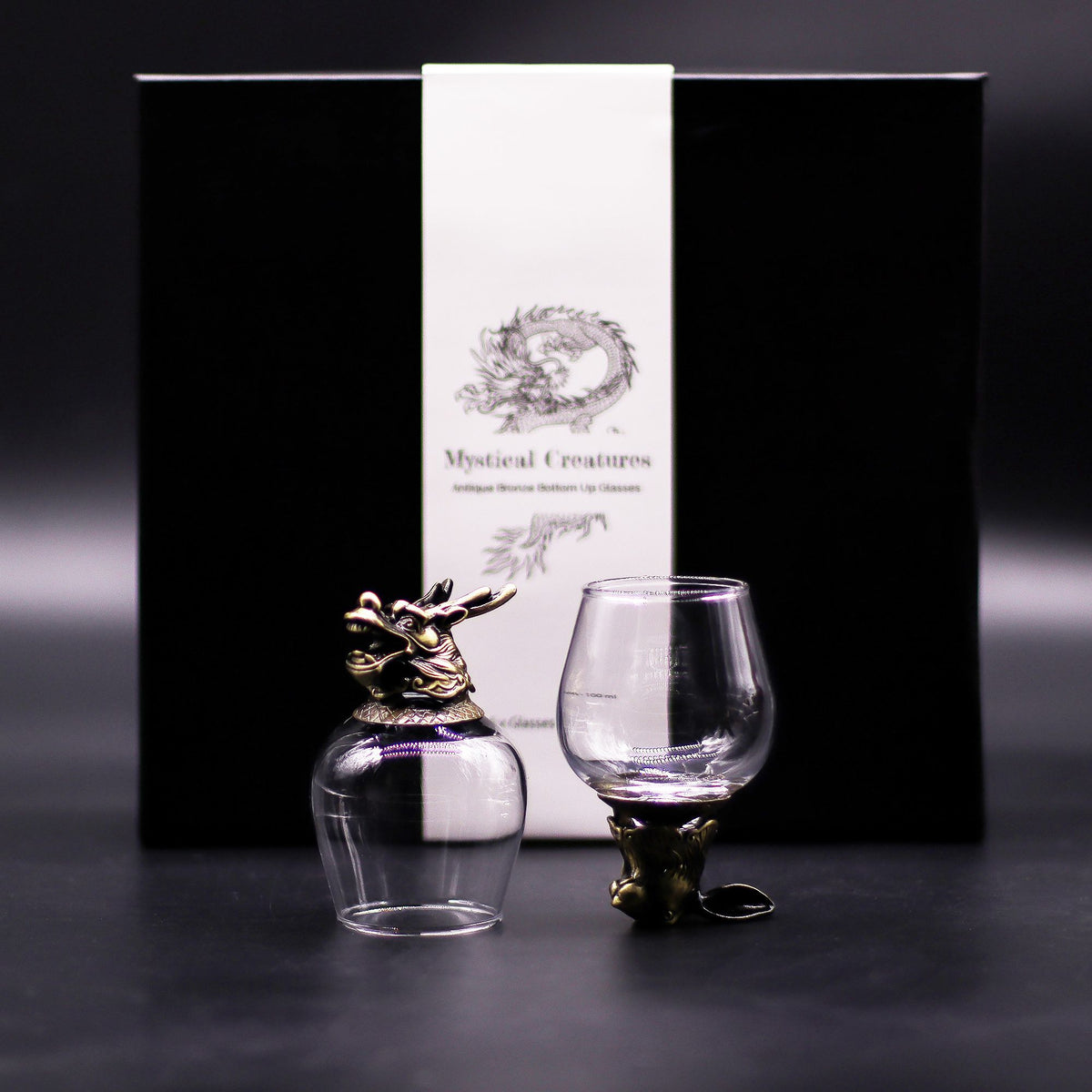 Gift Set of 6 Glasses (100ml) – Mystical Creatures Antique Bronze close-up, NooEdge UK