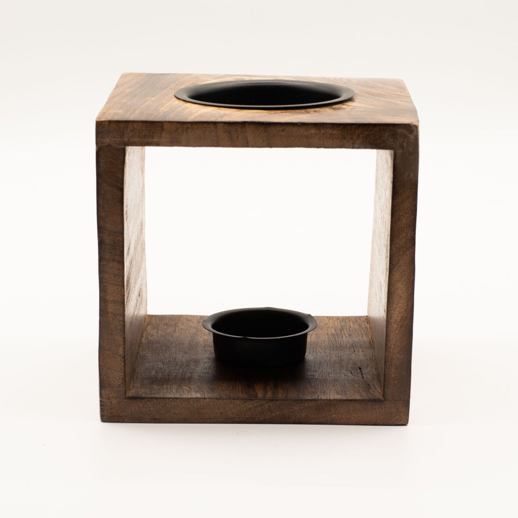 Large Square Mango Wood Oil Burner – Moon Goddess alternate view, NooEdge UK
