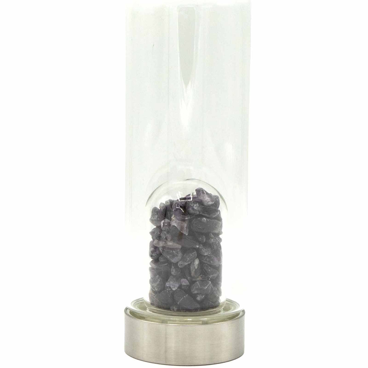 Amethyst Crystal Infused Glass Water Bottle – front view, NooEdge UK