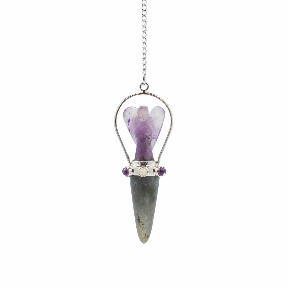 Two Piece Spinning Crystal Pendulum – Veilwalker Labradorite & Amethyst, NooEdge UK