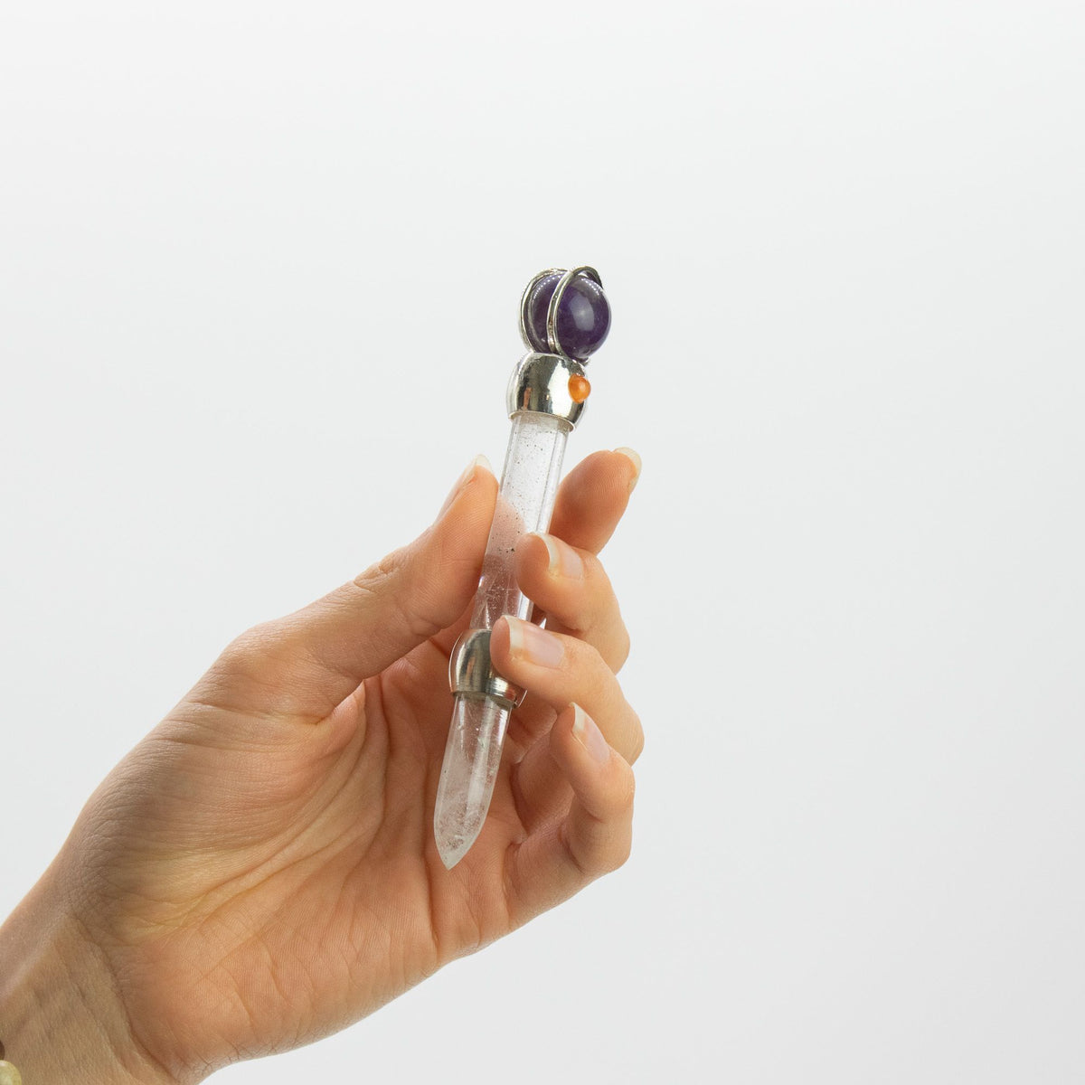 Celestial Prism Wand – Amethyst Moving Crystal Sphere Quartz Stem 12cm alternate view, NooEdge UK