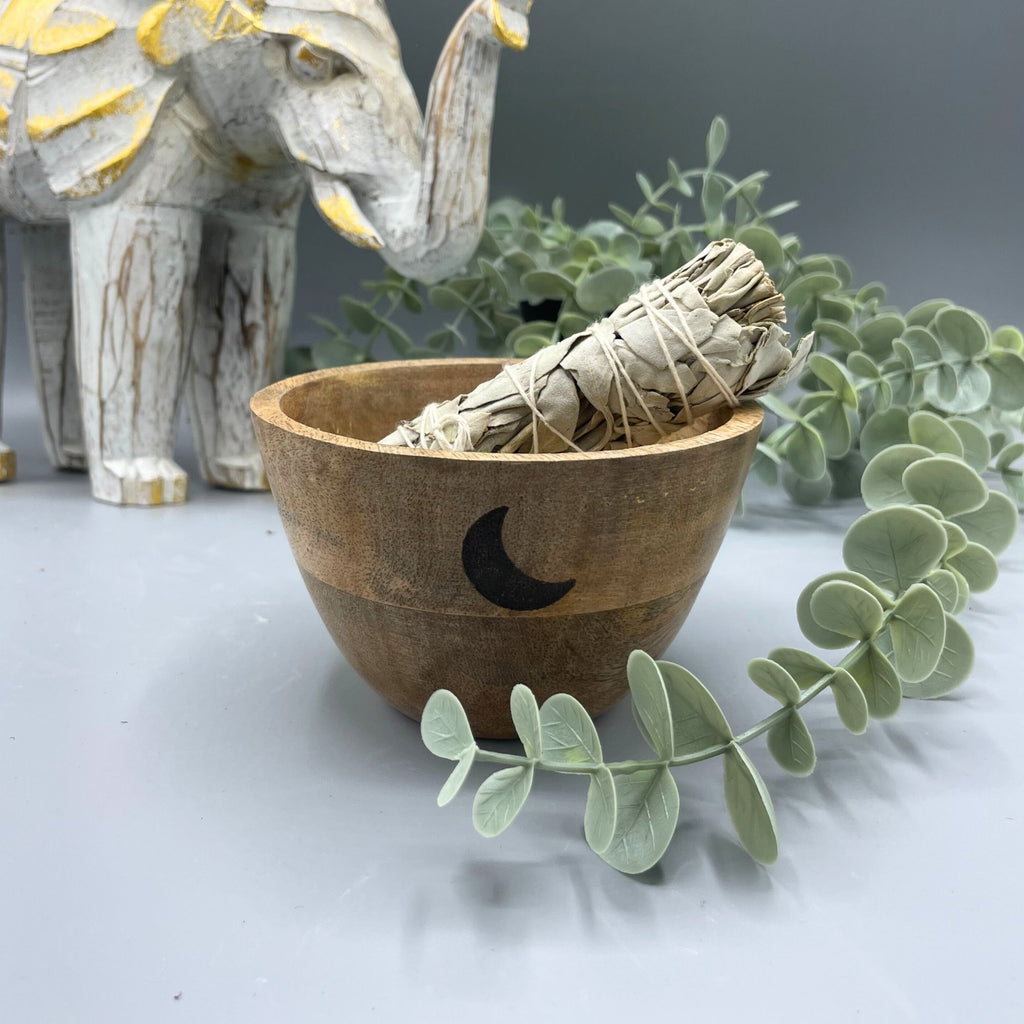 Three Moons Wooden Smudge & Offering Bowl – 11x7cm, NooEdge UK