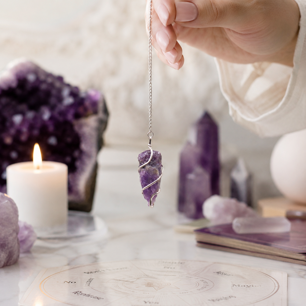 Raw Gemstone Pendulum – front view, NooEdge UK