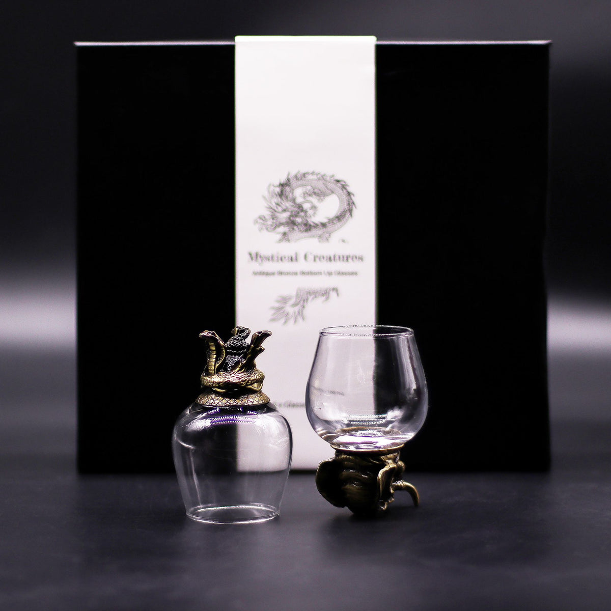 Gift Set of 6 Glasses (100ml) – Mystical Creatures Antique Bronze detail, NooEdge UK