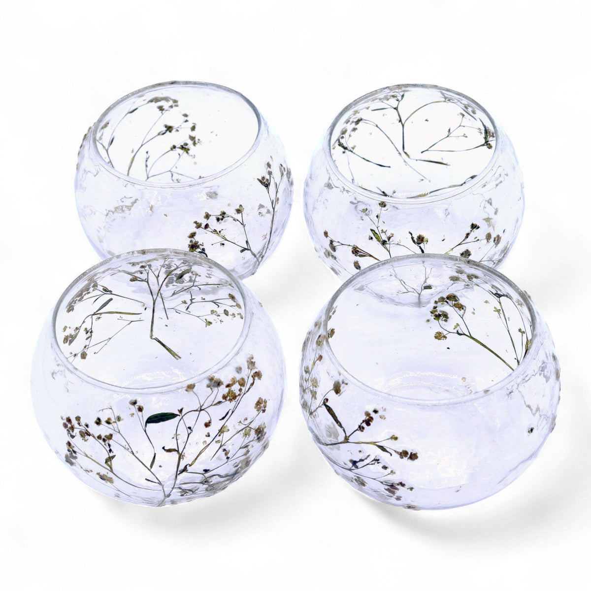 Natural Floral Glass Candle Holder – Margarita Bowl (8x10cm), NooEdge UK