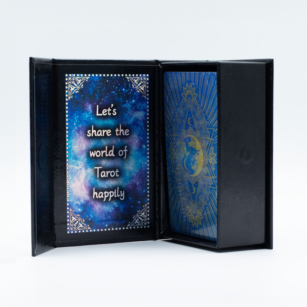Blue Foil Tarot Card Set Moon Face – front view, NooEdge UK