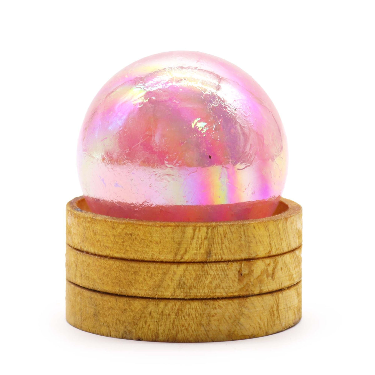 Gemstone Sphere 50mm – Rose Quartz Titanium Aura with Stand, NooEdge UK
