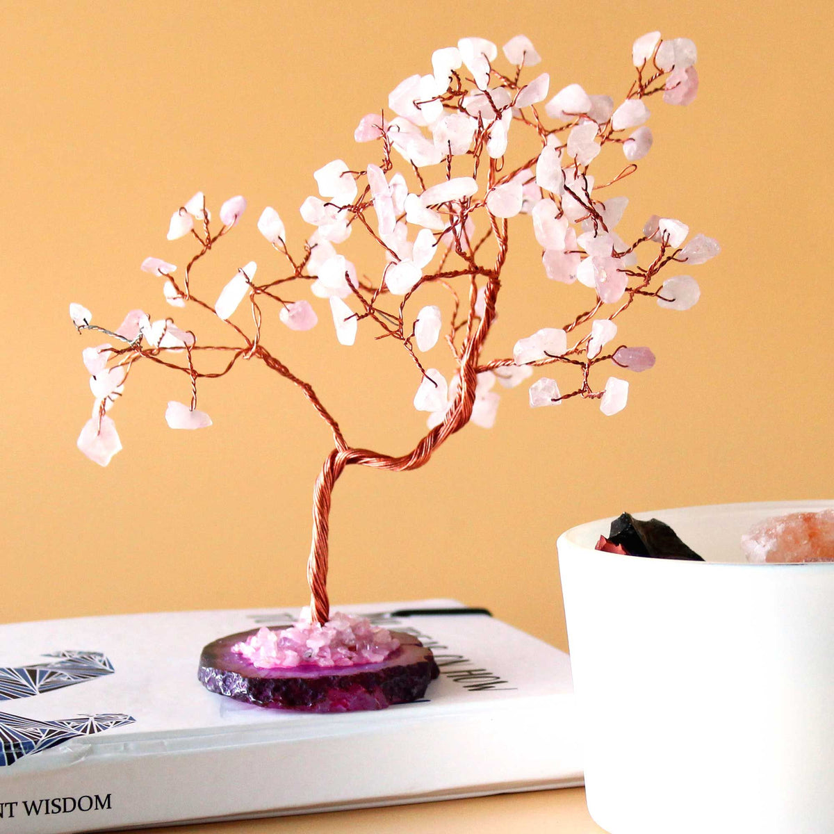 Large Gemstone Tree – Rose Quartz on Pink Agate Base (100 stones), NooEdge UK