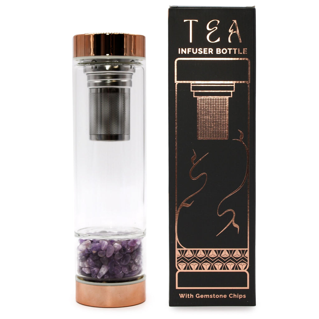 Crystal Glass Tea Infuser Bottle Rose Gold – Amethyst, NooEdge UK