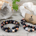 Set of 2 Gemstone Friendship Bracelets – Eternity Leopard Skin Jasper & Lava Stone, NooEdge UK