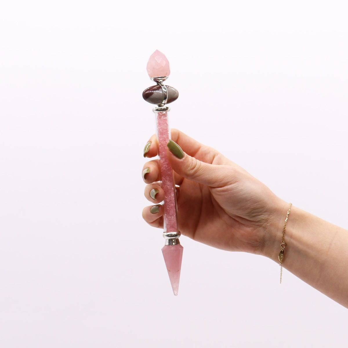 Shiva Lingam Magic Wand – Rose Quartz Love close-up, NooEdge UK