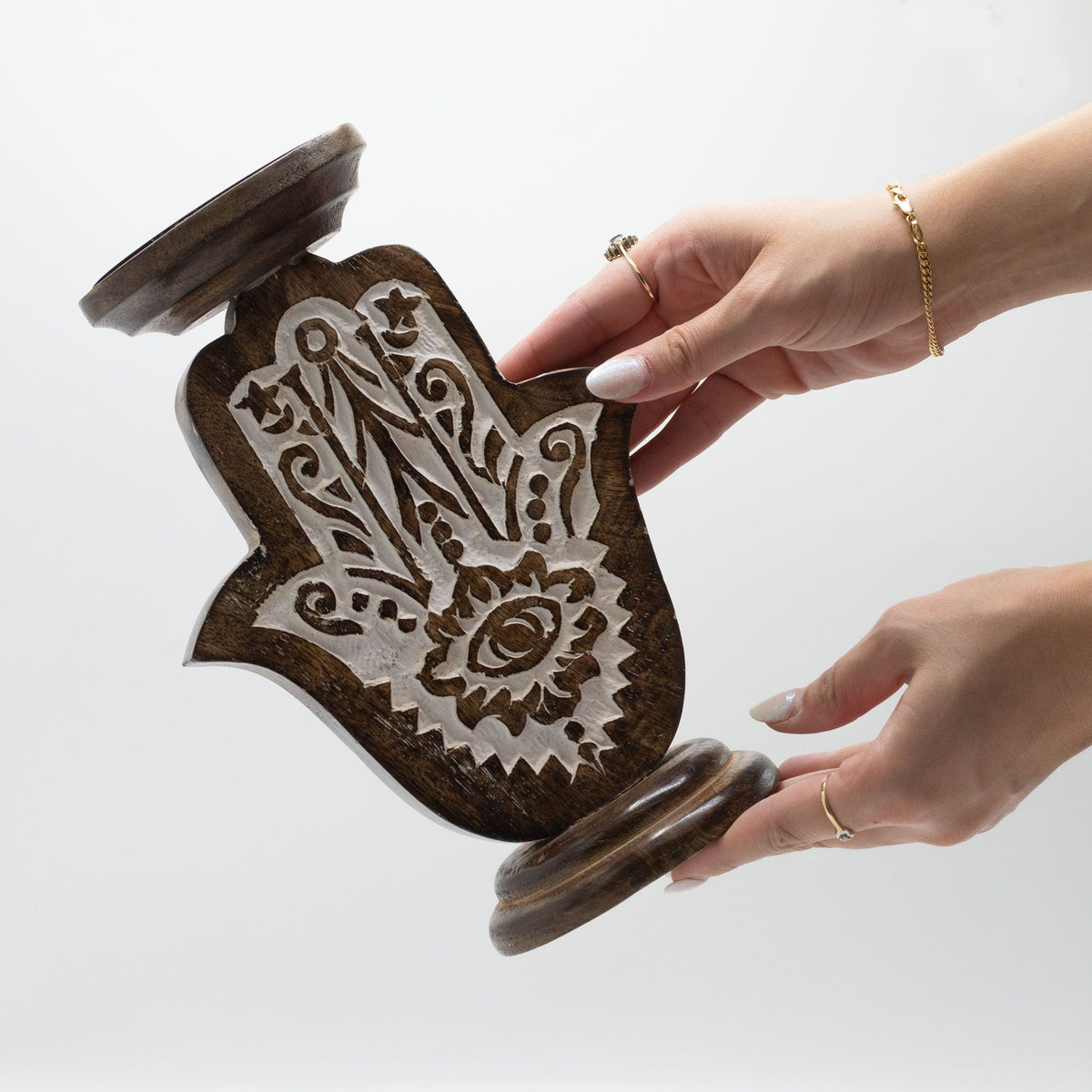 Mango Wood Candle Stand Hamsa – Large, NooEdge UK