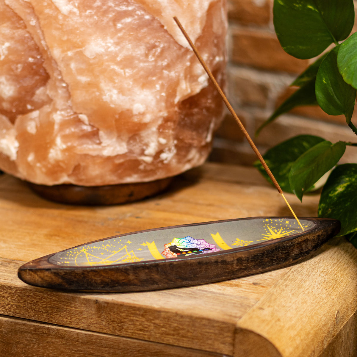 Enamel Incense Bowl – Mango Wood Chakra detail, NooEdge UK