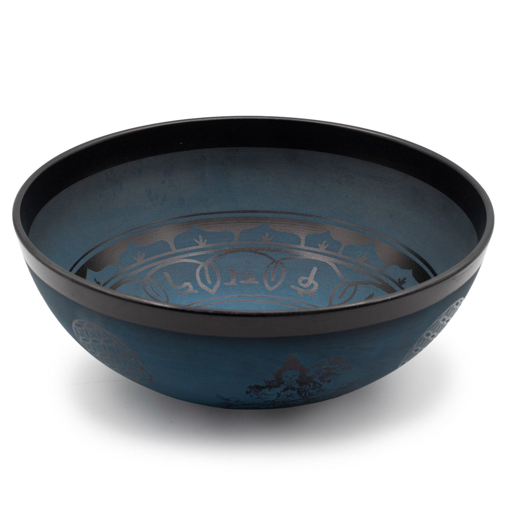Large Aluminium Singing Bowl – Tibetan Double Dorjy Design Blue (27cm) alternate view, NooEdge UK