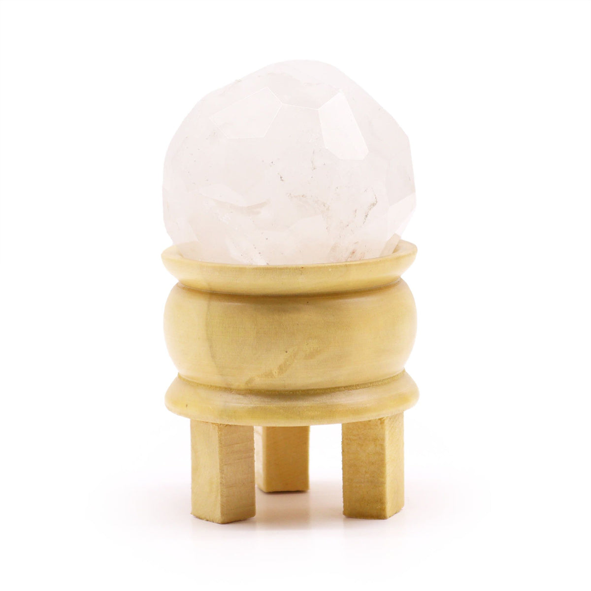 Gemstone Faceted Healing Ball & Stand – Rock Quartz, NooEdge UK